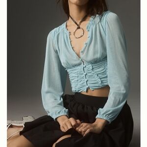 Anthropologie Long-Sleeve Femme Ruched Cropped Top Size Small NWOT $58